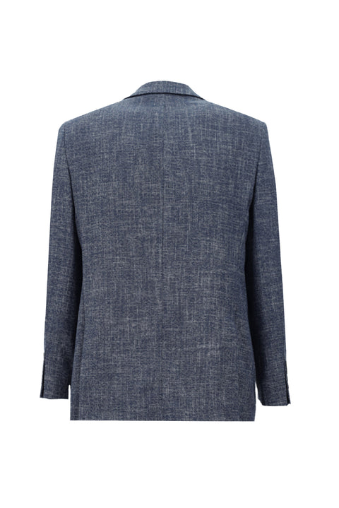 Medium Navy 4 Drop Relaxed Fit Patterned Sport Jacket