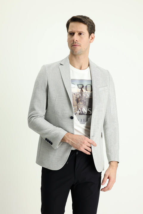 İndigo 7 Drop Slim Fit Dar Kesim Desenli Pamuklu Keten Karışımlı Spor Ceket
