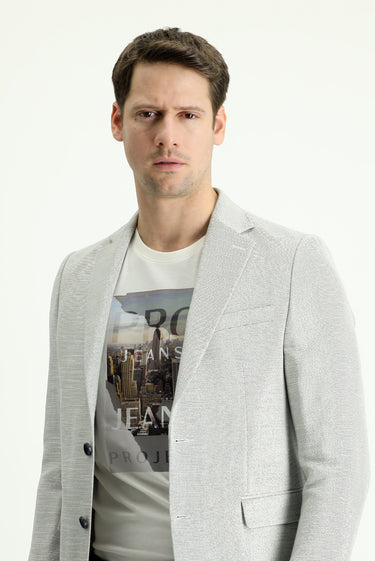  İndigo Slim Fit Dar Kesim Desenli Pamuklu Keten Karışımlı Spor Ceket