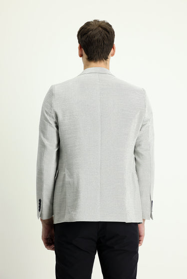  İndigo Slim Fit Dar Kesim Desenli Pamuklu Keten Karışımlı Spor Ceket