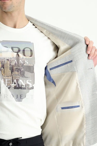 İndigo Slim Fit Dar Kesim Desenli Pamuklu Keten Spor Ceket