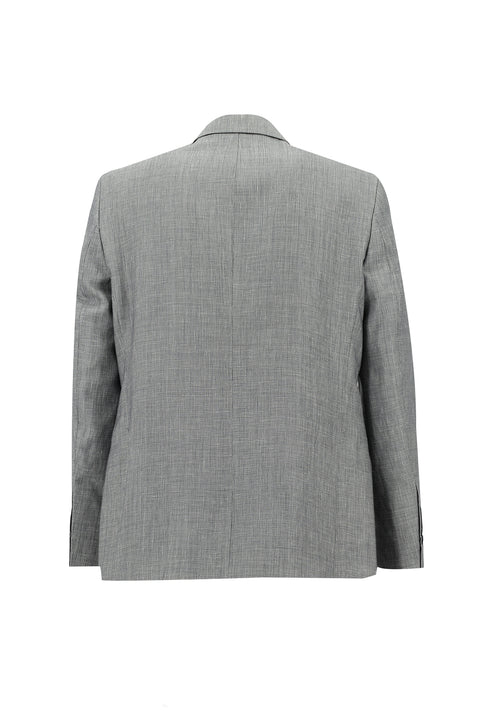 Orta Gri 4 Drop Relaxed Fit Rahat Kesim Klasik Desenli Keten Ceket