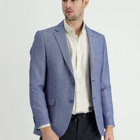 Dark Blue 4 Drop Relaxed Fit Classic Patterned Linen Blend Jacket