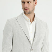 Light Grey 6 Drop Regular Fit Striped Cotton Linen Blend Jacket