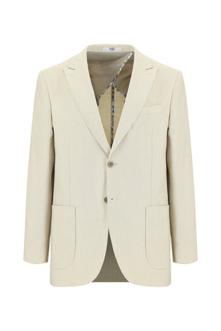  Açık Bej Relaxed Fit Rahat Kesim Çizgili Pamuklu Keten Karışımlı Ceket