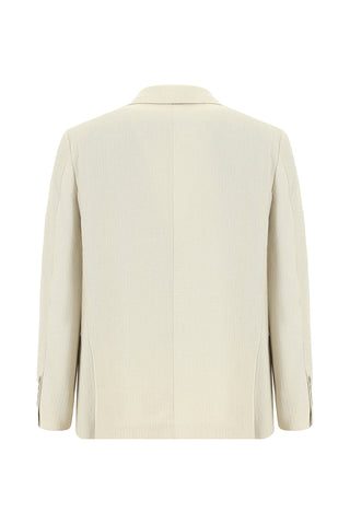  Açık Bej Relaxed Fit Rahat Kesim Çizgili Pamuklu Keten Karışımlı Ceket