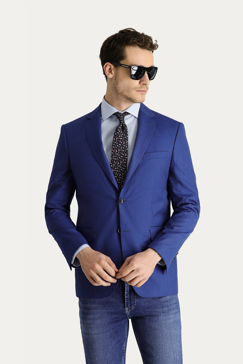 Saks Mavi 7 Drop Slim Fit Dar Kesim Klasik Ceket