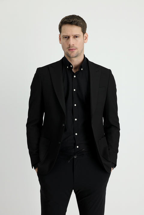 Black 6 Drop Regular Fit Standard Cut Classic Jacket