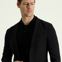 Siyah Super Slim Fit Ekstra Dar Kesim Spor Ceket