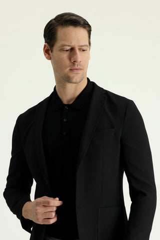  Siyah Super Slim Fit Ekstra Dar Kesim Spor Ceket