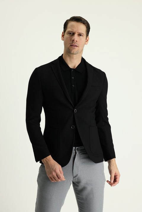 Siyah 7 Drop Super Slim Fit Eksra Dar Kesim Spor Ceket