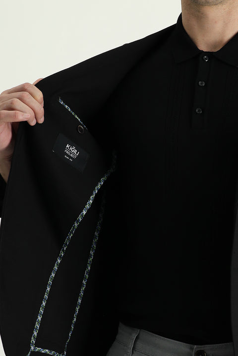 Siyah 7 Drop Super Slim Fit Eksra Dar Kesim Spor Ceket