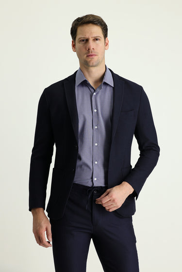 Koyu Lacivert Super Slim Fit Ekstra Dar Kesim Fit Spor Ceket
