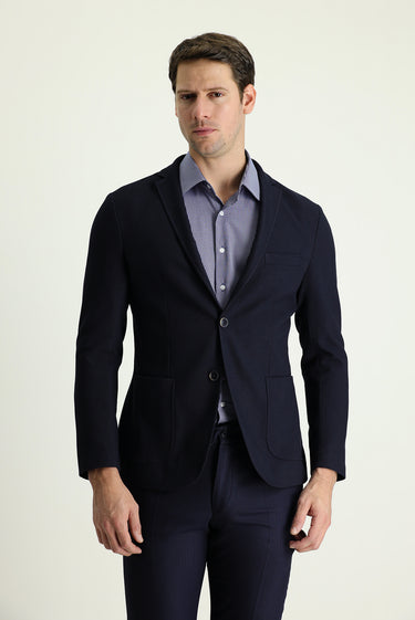Koyu Lacivert Slim Fit Dar Kesim Spor Ceket