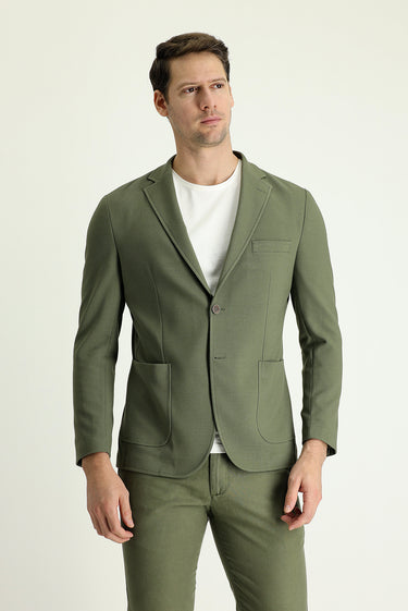 Yağ Yeşili-Olive Super Slim Fit Ekstra Dar Kesim Spor Ceket