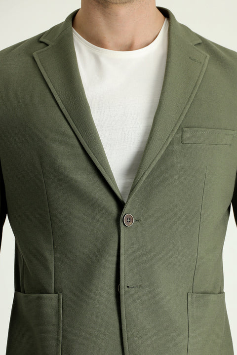 Yağ Yeşili-Olive 7 Drop Slim Fit Dar Kesim Spor Ceket