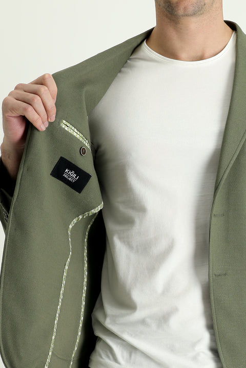Yağ Yeşili-Olive 7 Drop Slim Fit Dar Kesim Spor Ceket