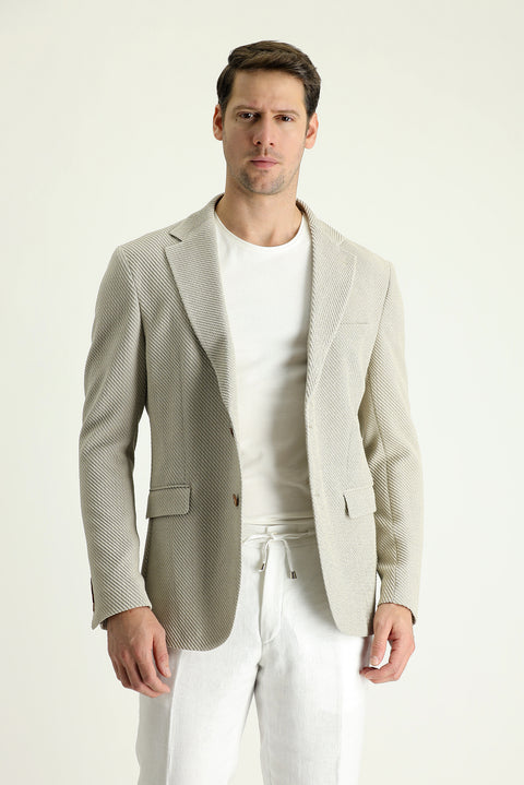 Açık Bej 7 Drop Super Slim Fit Eksra Dar Kesim Klasik Ceket