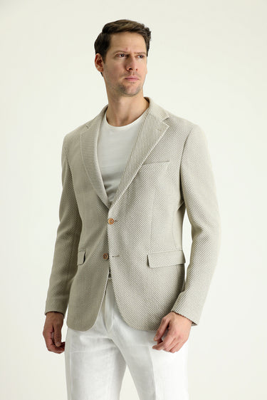 Açık Bej Slim Fit Dar Kesim Klasik Ceket