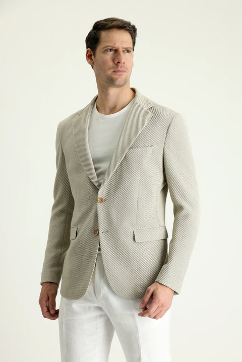 Açık Bej 7 Drop Slim Fit Dar Kesim Klasik Ceket