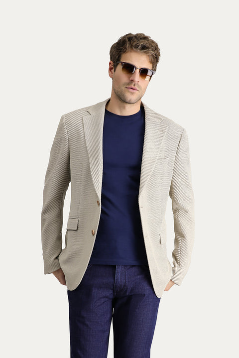 Light Beige 8 Drop Muscle Fit Long Athletic Cut Classic Jacket