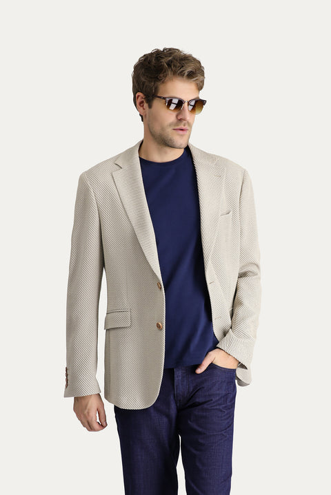Light Beige 8 Drop Muscle Fit Long Athletic Cut Classic Jacket