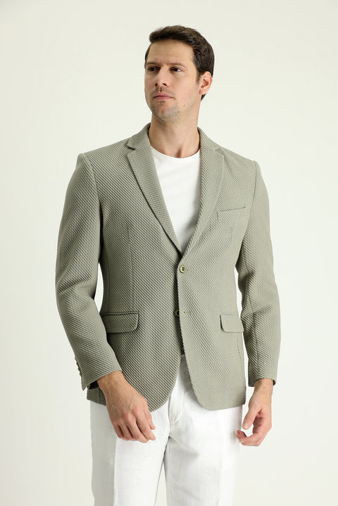 Yağ Yeşili-Olive 7 Drop Super Slim Fit Eksra Dar Kesim Klasik Ceket