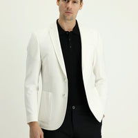 Krem Super Slim Fit Ekstra Dar Kesim Fit Desenli Spor Ceket