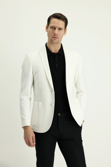 Krem Super Slim Fit Ekstra Dar Kesim Desenli Spor Ceket