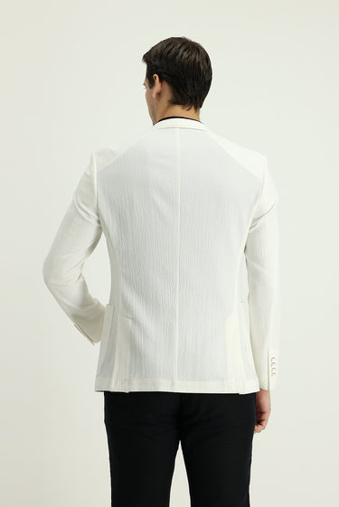 Krem Super Slim Fit Ekstra Dar Kesim Desenli Spor Ceket