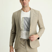 Açık Vizon Super Slim Fit Ekstra Dar Kesim Desenli Spor Ceket