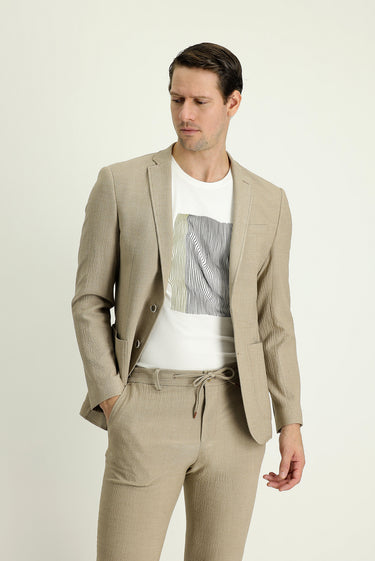 Açık Vizon Super Slim Fit Ekstra Dar Kesim Desenli Spor Ceket