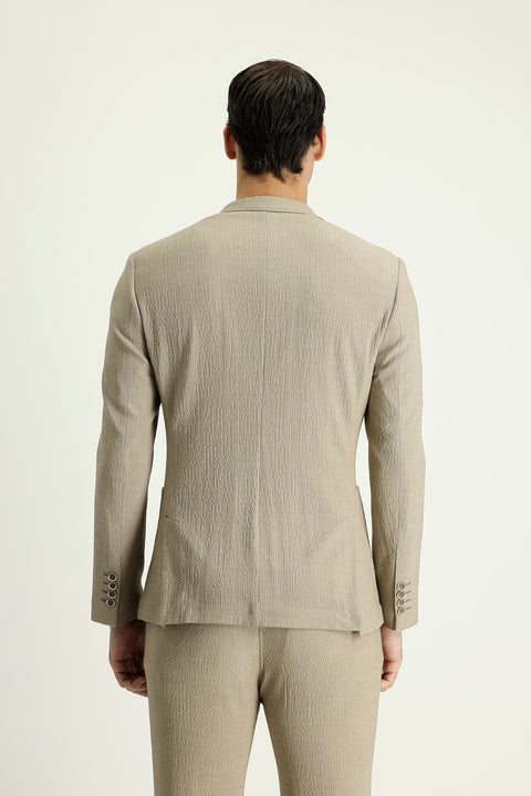 Açık Vizon 7 Drop Super Slim Fit Eksra Dar Kesim Desenli Spor Ceket