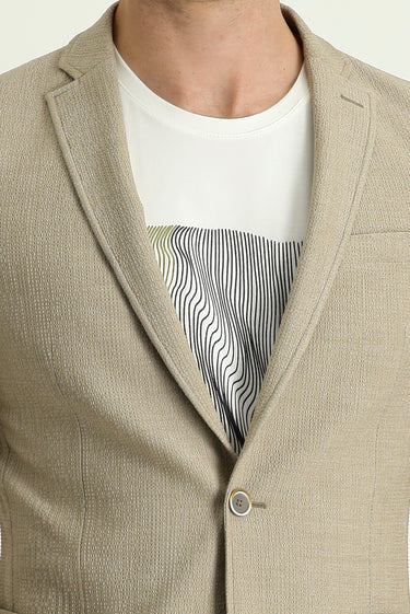 Açık Vizon Super Slim Fit Ekstra Dar Kesim Desenli Spor Ceket