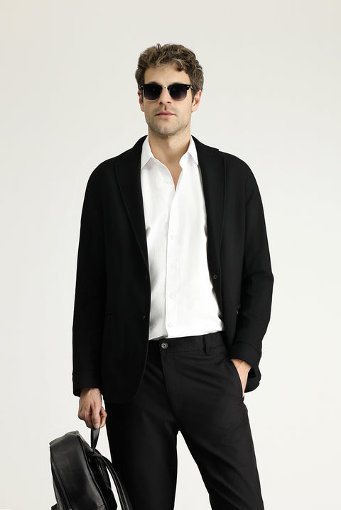 Siyah 4 Drop Relaxed Fit Rahat Kesim Spor Örme Ceket