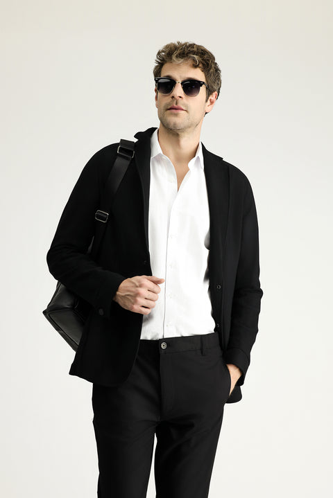 Siyah 6 Drop Regular Fit Standart Kesim Spor Örme Ceket