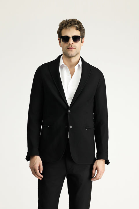 Siyah 6 Drop Regular Fit Standart Kesim Spor Örme Ceket