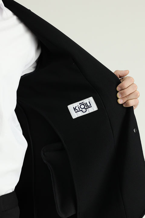 Siyah 4 Drop Relaxed Fit Rahat Kesim Spor Örme Ceket