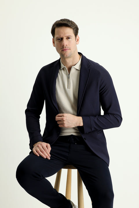 Koyu Lacivert 6 Drop Regular Fit Standart Kesim Spor Örme Ceket