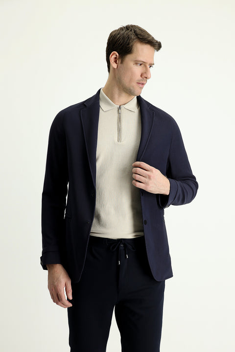 Koyu Lacivert 6 Drop Regular Fit Standart Kesim Spor Örme Ceket