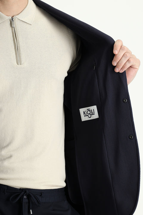 Dark Navy 4 Drop Relaxed Fit Casual Sport Knit Jacket