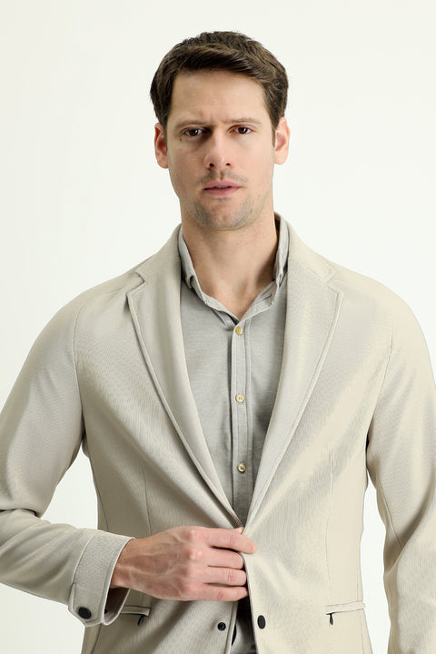 Açık Vizon 6 Drop Regular Fit Standart Kesim Spor Örme Ceket