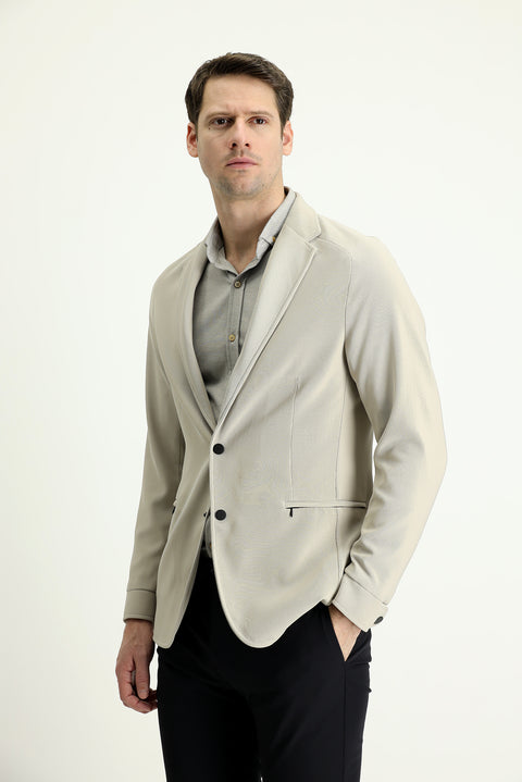 Açık Vizon 6 Drop Regular Fit Standart Kesim Spor Örme Ceket