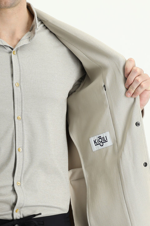 Açık Vizon 6 Drop Regular Fit Standart Kesim Spor Örme Ceket