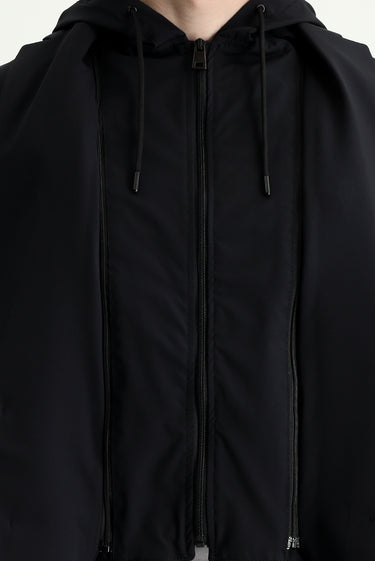 Siyah Techno-Line Slim Fit Dar Kesim Kapüşonlu Örme Spor Ceket