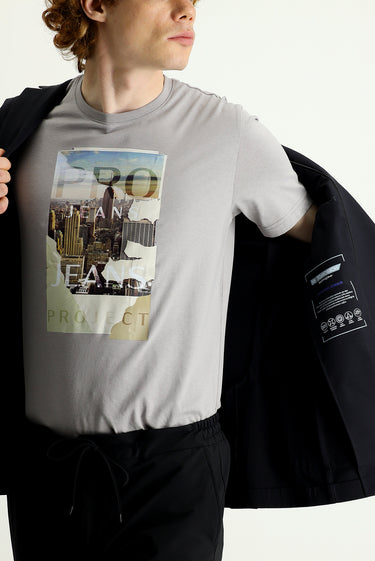 Siyah Techno-Line Slim Fit Dar Kesim Kapüşonlu Örme Spor Ceket