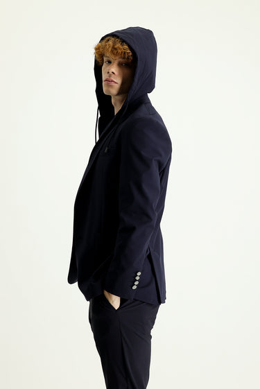  Koyu Lacivert Techno-Line Slim Fit Dar Kesim Kapüşonlu Örme Spor Ceket