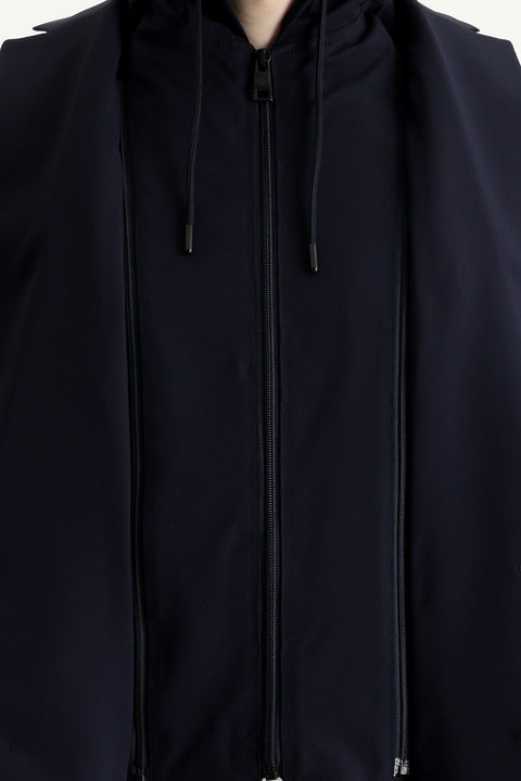 Koyu Lacivert Techno-Line 7 Drop Slim Fit Dar Kesim Kapüşonlu Örme Spor Ceket