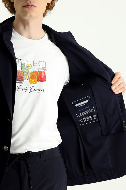 Koyu Lacivert Techno-Line 7 Drop Slim Fit Dar Kesim Kapüşonlu Örme Spor Ceket
