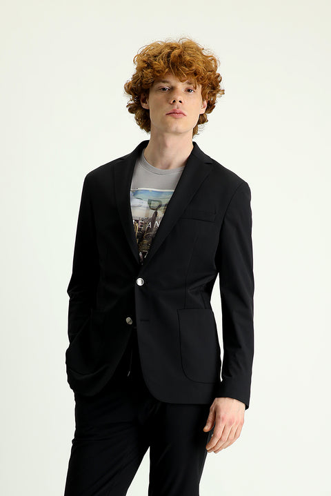 Siyah Techno-Line 7 Drop Slim Fit Dar Kesim Örme Spor Ceket